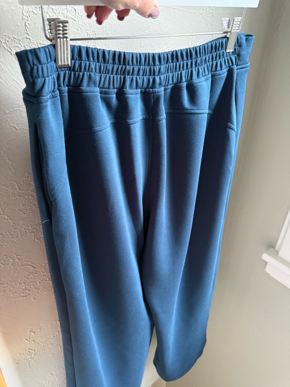 Scuba Fabric Half-Zip Pullover & Wide Leg Pant Set Teal, XL - Picture 3 of 14